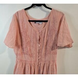 VTG Peach Womens 2X Dress Maxi Cotton Blend Boho Embroidered Short Sleeve Y2K